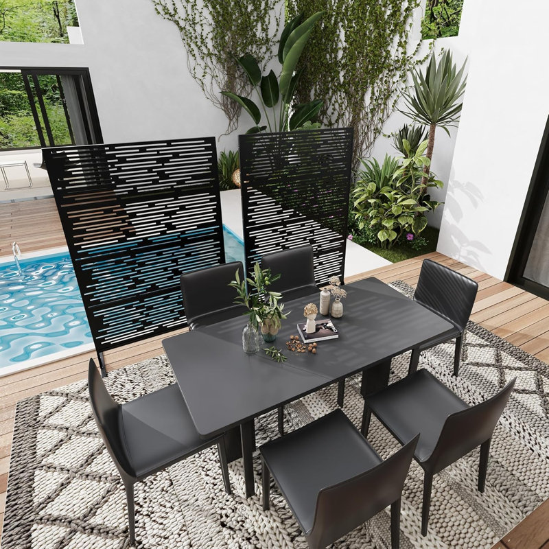 Freestanding Metal Garden Privacy Screen 180 x 117 cm, Rust-Resistant Decorative Outdoor Divider Trellis Fence for Patio, Balcony, Backyard, Pool, Hot Tub & Indoor Room, Black