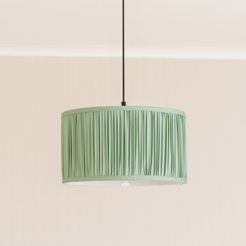 20cm H Silk Drum Lamp Shade ( Slip-On ), Green, 15cm H x 25cm W x 25cm D