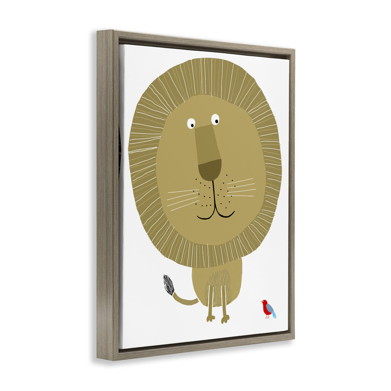 Cadre flottant avec lion et oiseau, design par Carla Daly, H 21 po x l 17 po, Cadre flottant orme Montalcino