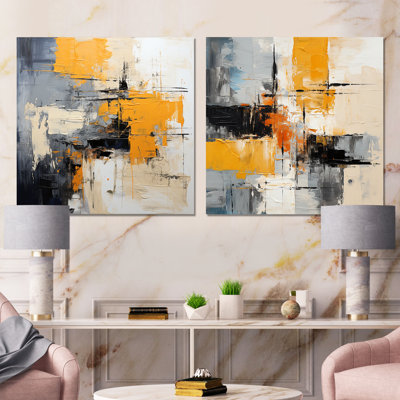 «Gray and Yellow Paint Elegance I», ensemble de 2 reproductions d'art sur toile