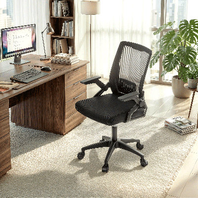 Ergonomic Mesh Office Chair, Adjustable Height Rolling Task Chair With Flip-Up Armrests and Lumbar Support