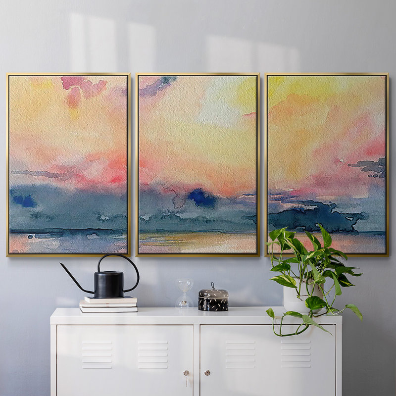 Prism Seascape III - Toile encadrée multi-pièces, H 24 po x l 48 po x P 2 po, Or
