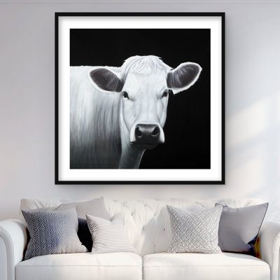 Vache blanche encadrée avec motif mat | Décoration de ferme noire