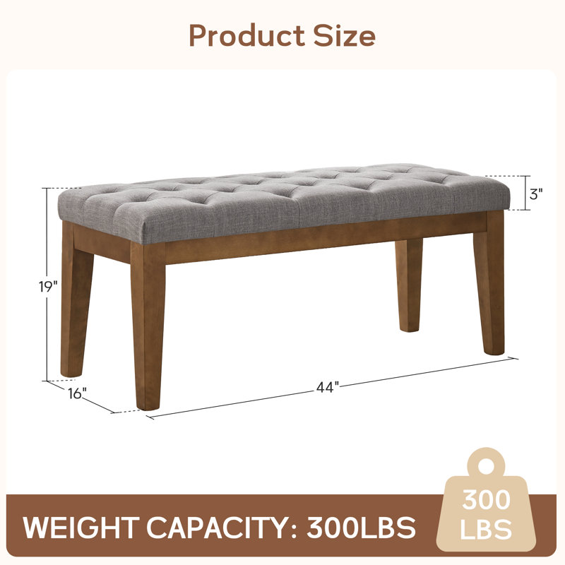Isaura Polyester Upholstered Bench, Gray, 19" H x 44" W x 16" D