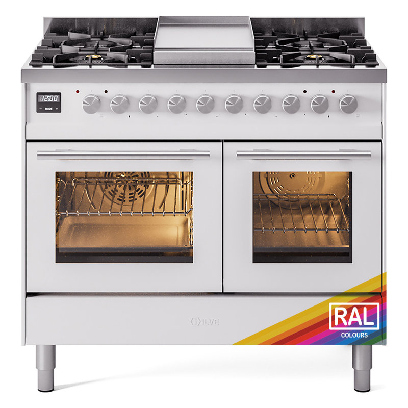 ILVE Professional Plus II Series 40 inch Dual Fuel Range with 6 Sealed Burners, Griddle (Glass Door), Natural Gas