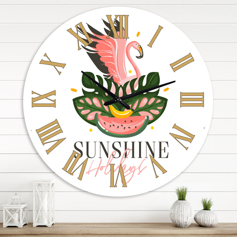 Signe tropical avec oiseau melon d'eau et horloge murale moderne, Très petit