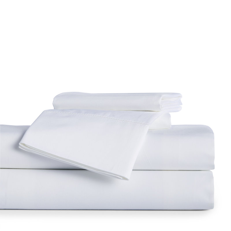 Barbe Sheet Set, Queen Sheet Set + Fitted Sheet + 2 Pillowcases, White