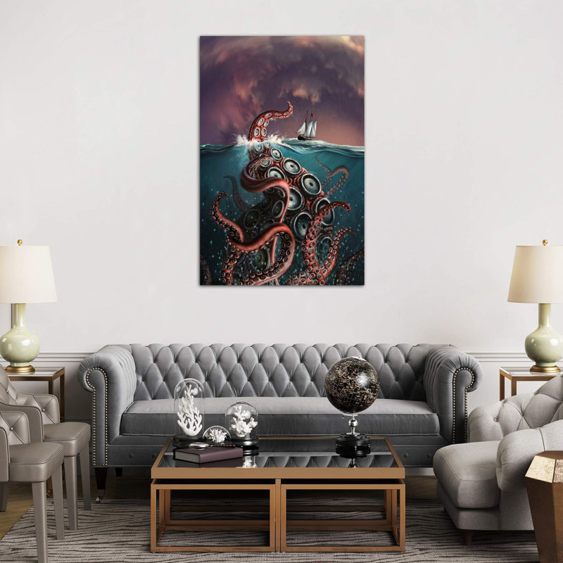 A Fantastical Depiction Of The Legendary Kraken by Jerry LoFaro - Wrapped Canvas Print, 101.6 cm H x 66.04 cm W x 1.91 cm D
