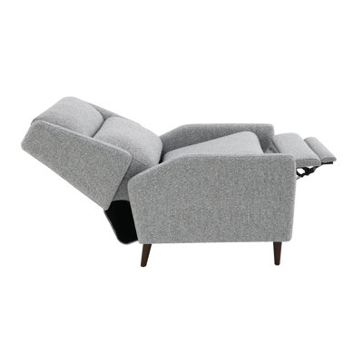 Pushback Manual Recliner High Back Channel Detail Tapered Legs Leathered Upholstery Gray Finish Primary Living Room