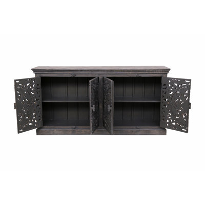 71" Distressed Gray Solid Wood Sideboard with Four Doors