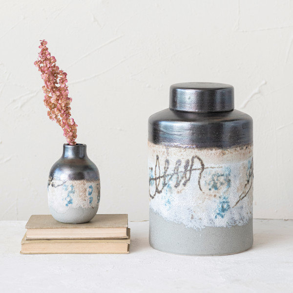 Decorative Stoneware Ginger Jar with Reactive Glaze