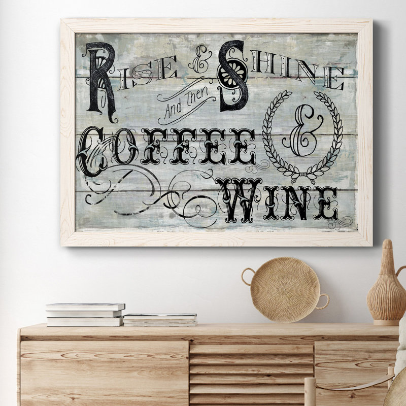 «Rise Shine Wine», reproduction d'art textuel sur toile, H 31,5 po x l 23,5 po x P 1,5 po, Blanc