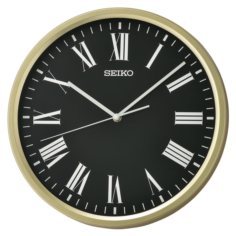 QHA009GLH Wall Clock, Metallic Golden, Gold
