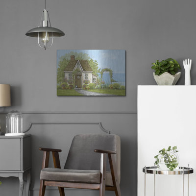 «Cottage By The Sea» par Tanya Nyp, art mural en métal, 24 po x 16 po