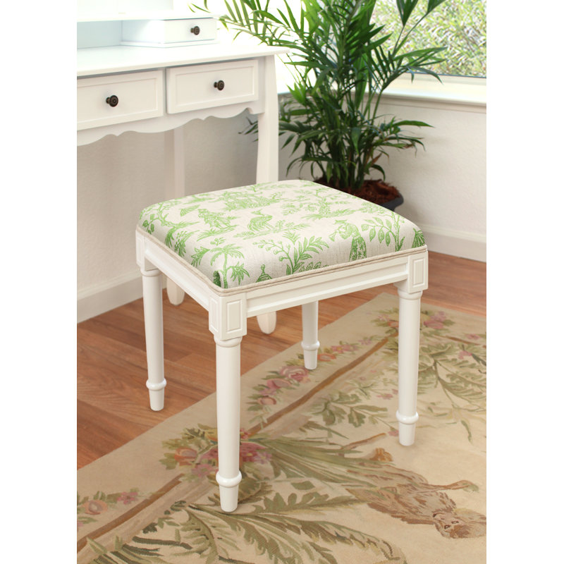 Tabouret de coiffeuse en lin gris Camiah, Blanc cassé, Vert jade