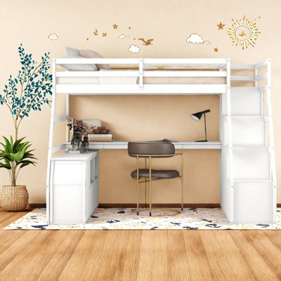 Lit mezzanine simple peu encombrant avec rangement, contreplaqué et bois de pin, conception moderne pour les chambres de jeunes