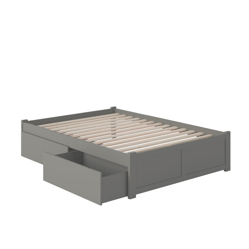 Avdain Platform Storage Bed, Full, Gray, Solid Wood