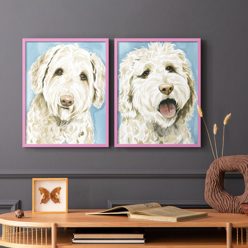 Impression encadrée Labradoodle I-Premium - prête à être accrochée - aucun clou requis - aucun clou requis, Rose