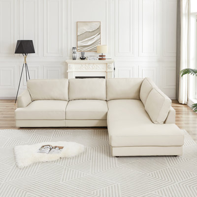 Byrle Mid Century Modern Genuine Leather Cozy Sectional Sofa