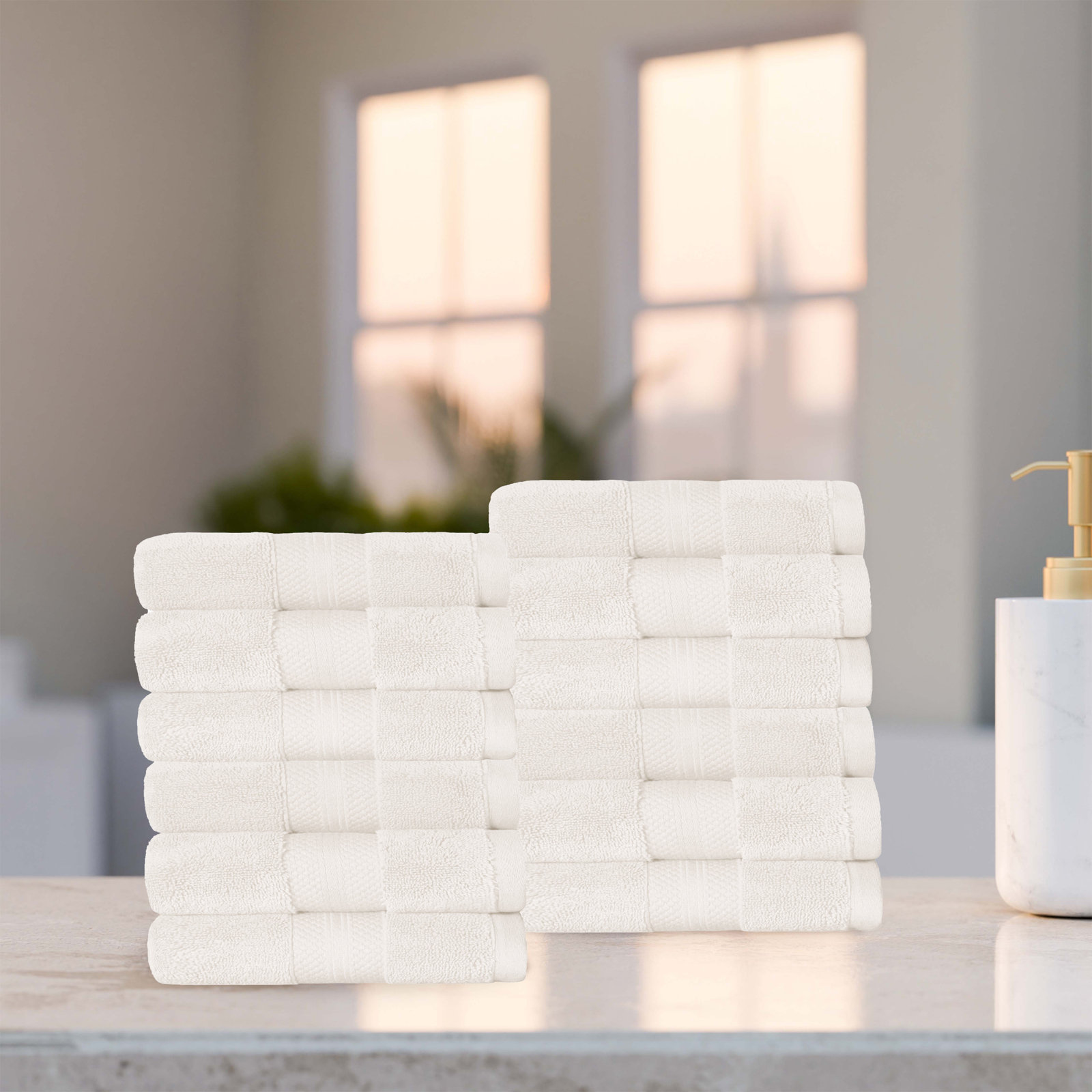 Finnian Ultra-Plush Heavyweight, 100% Turkish Towel Collection, Ivory, Washcloths - 12 Pack