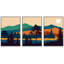 Geometric Sunset Mountain Forest Abstract Nature - 3 Piece Floater Frame Print Set on Canvas-98697445-98697446