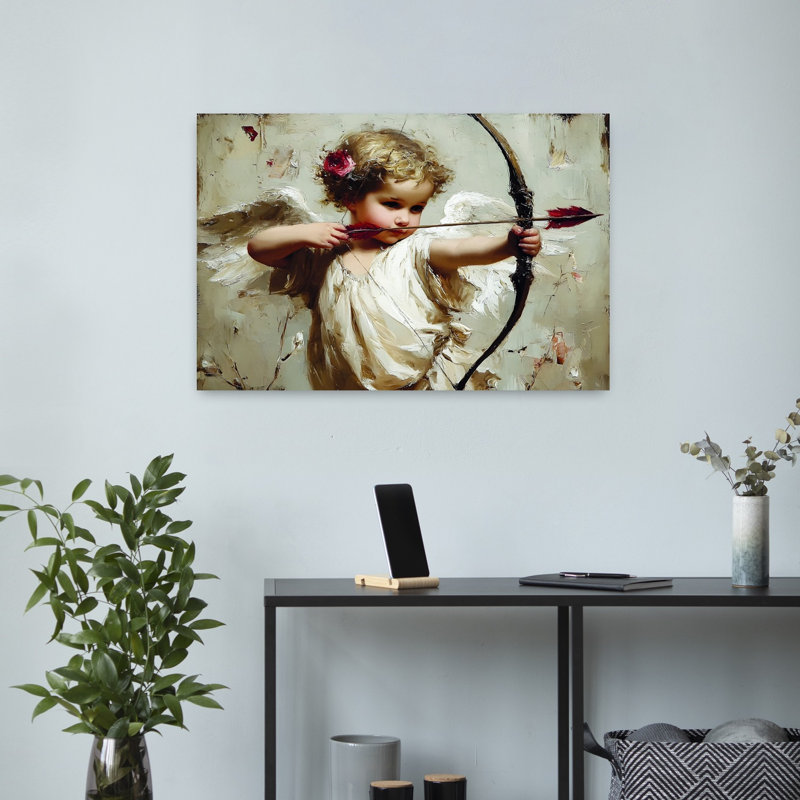 Art mural abstrait rétro de Cupidon, 16" H x 24" W