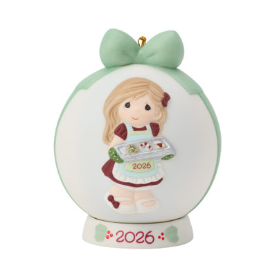 Precious Moments Girl Holding Cookies 2026 Dated 2-Piece Christmas Ornament Set