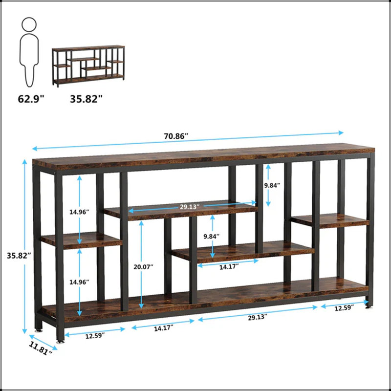 71" Industrial Console Table with Multi-Level Shelving