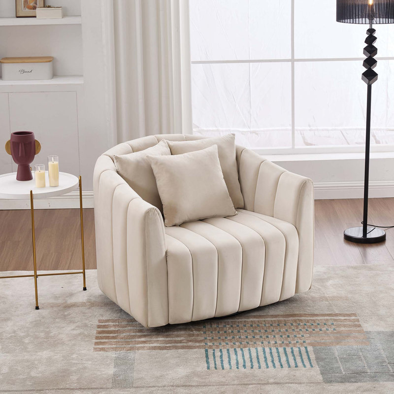 Fauteuil demi-tonneau surdimensionné pivotant à 360 ° avec capitonnage et oreillers