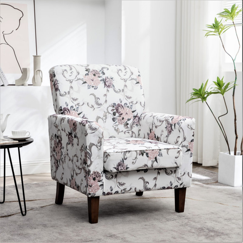 Fauteuil à motifs en mélange de polyester, structure en bois de bouleau massif avec pieds fuselés bruns, chaise d'appoint rembourrée de mousse avec garniture pour le bureau du salon