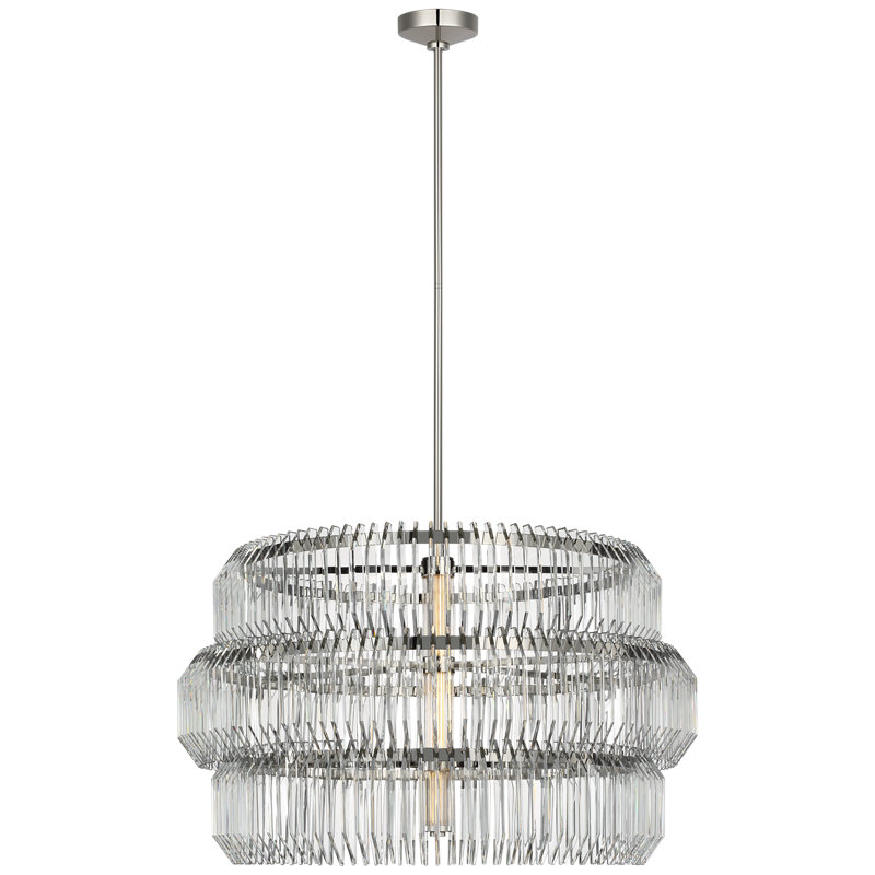 Waterford Killarney 32" Layered Drum Chandelier with Clear Crystal, Polished Nickel