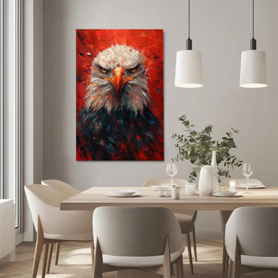 1Pc Framed Canvas Poster Print Bald Eagle, Red Background, Oil Painting Texture Wall Art Decor, Perfect for Room Decor Living Room Bedroom Office Kitc
