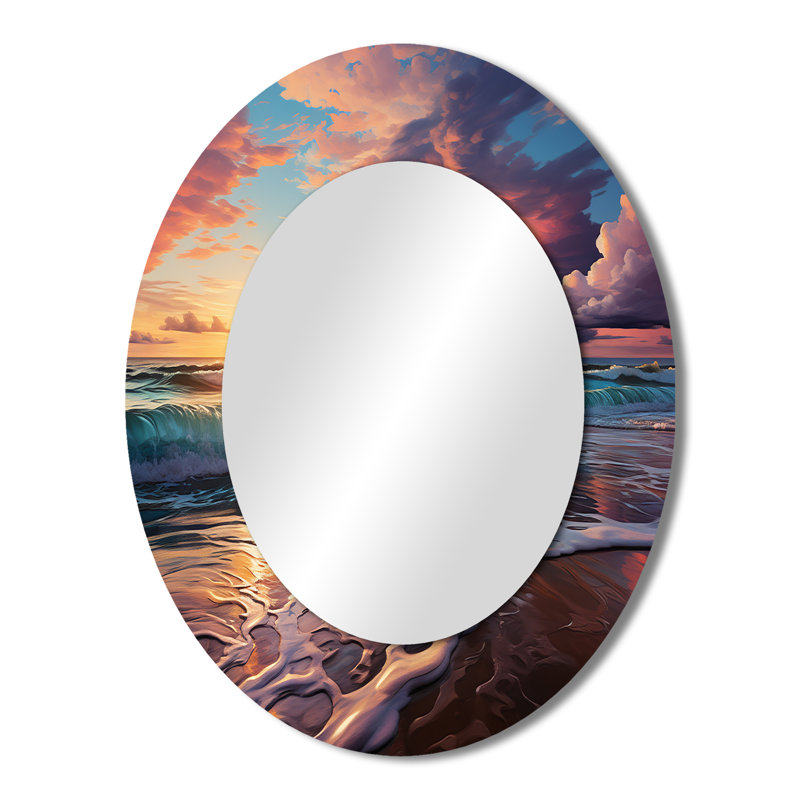 Sunset Horizon II - Miroir décoratif ovale côtier sur métal, 43 po x 33 po