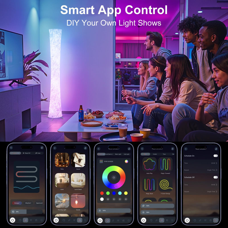 Lampe sur pied Smart RVB avec Music Sync - Lampe de coin à changement de couleur de 61 po avec application et télécommande, 16 millions de couleurs pour la chambre à coucher, la salle de jeux et l'éclairage du salon