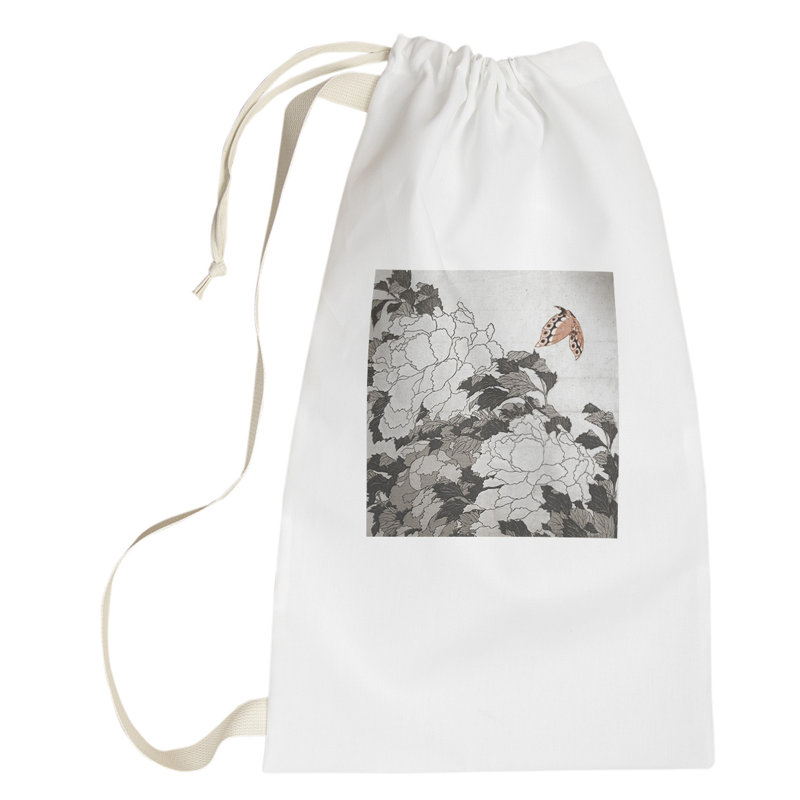 Sac à linge pivoines avec papillon, Grand (H 76,5 po x l 29,5 po x 1,5 po), Blanc cassé