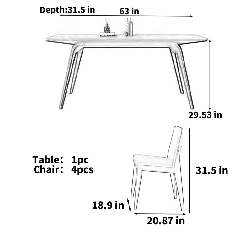 Simple rectangular solid wood legs rock table, 29.53"H x 63"L x 31.5"W