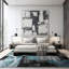 Tapis moderne performance gris, ivoire et bleu à motif abstrait Fanton-2111089913-2029922344