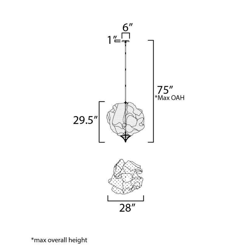 Shroud 1 - Light LED Pendant, 220 Lumens, 75" H x 28" W x 28" D