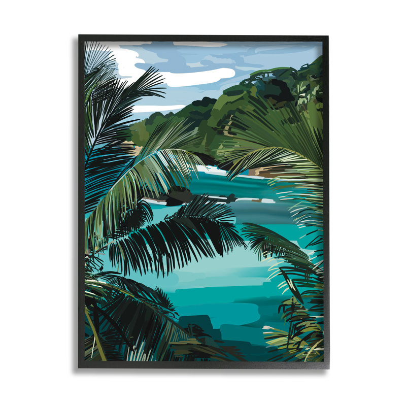 «Tropical Ocean Inlet», palmier luxuriant - cadre flottant, impression sur bois, H 14 po x l 11 po x P 1,5 po