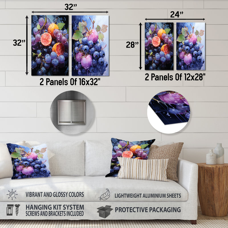 Ballet «Blueberry Fruit Serenade I», ensemble d'art mural en métal sur 2 fruits, H 32 po x l 32 po