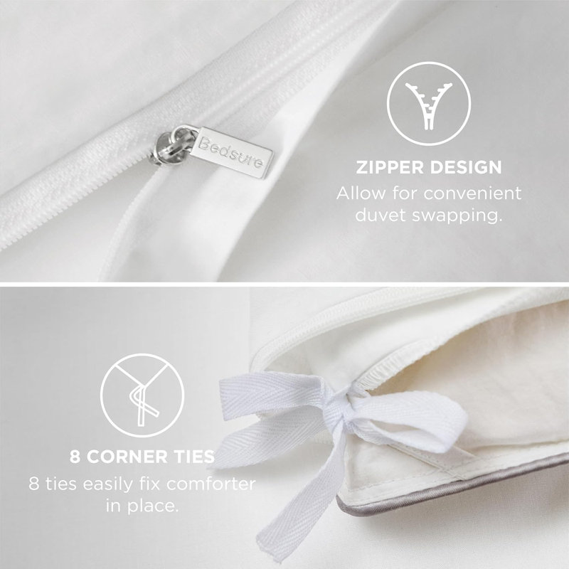 Ensemble de literie 100% coton tissé avec housse de couette, comprenant 1 anse de couette avec fermeture à glissière cachée et 2 taies d'oreiller, lin, édredon vendus séparément