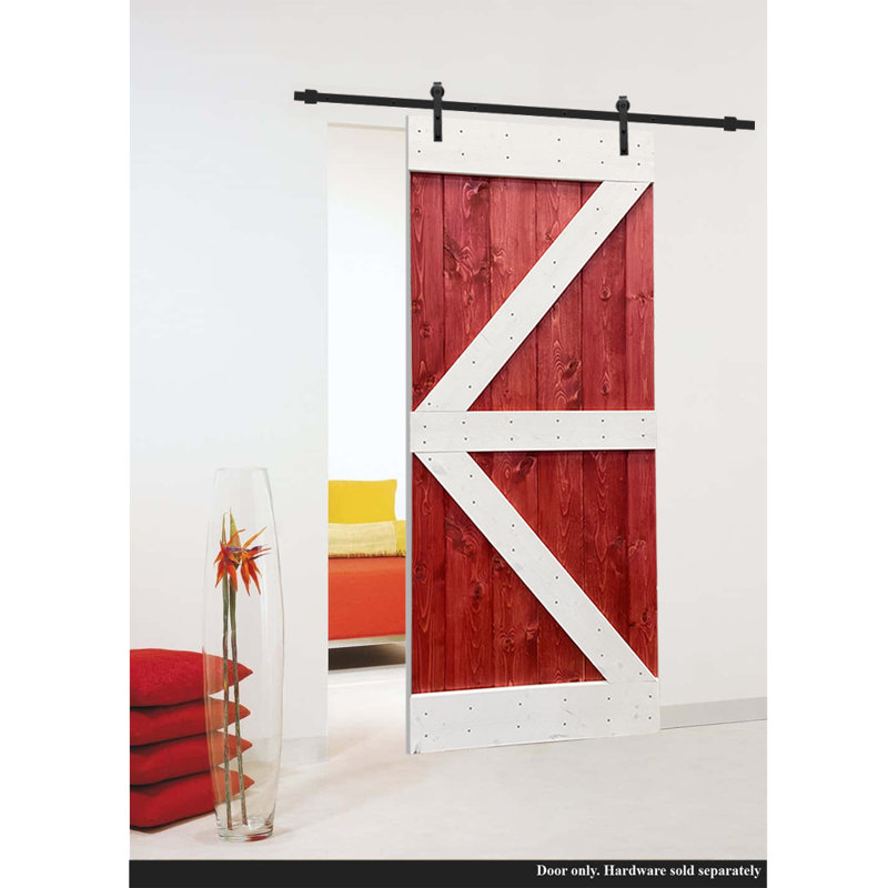 Porte de grange peinte en bois et en métal avec ensemble de quincaillerie d’installation, 30 po x 84 po