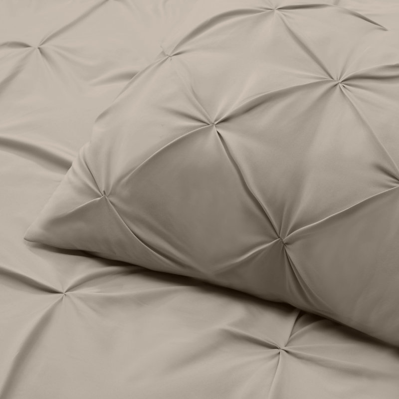 Ensemble de housse de couette plissÃ©e en tissu doublement brossÃ©, Housse de couette double et 2 taies décoratives s, Taupe