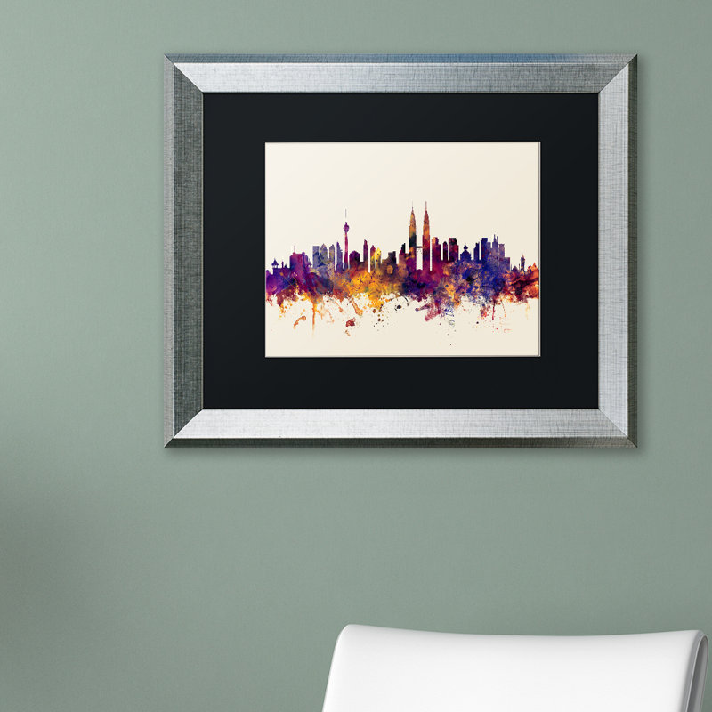 « kuala lumpur horizon », impression encadrée, H 11 po x l 14 po x P 0,5 po, Blanc, Encadrement argenté