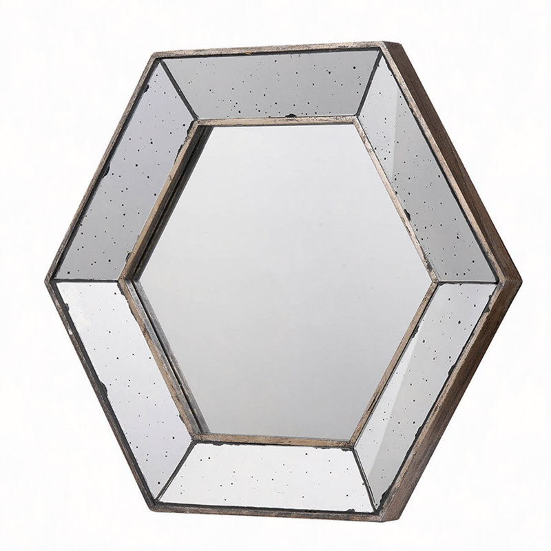 Miroir mural hexagonal 21 "x 18" avec finition traditionnelle, miroir décoratif pour le salon, l'entrée, la chambre à coucher