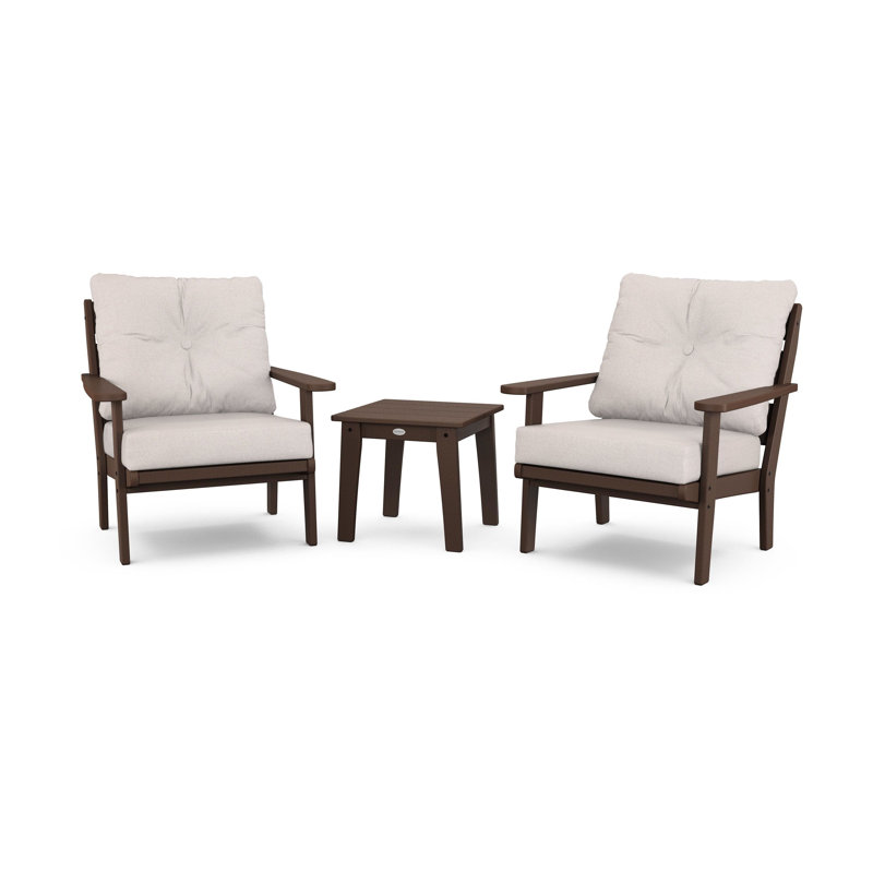Lakeside 3-Piece Deep Seating Chair Set, Mahogany, Dune Burlap