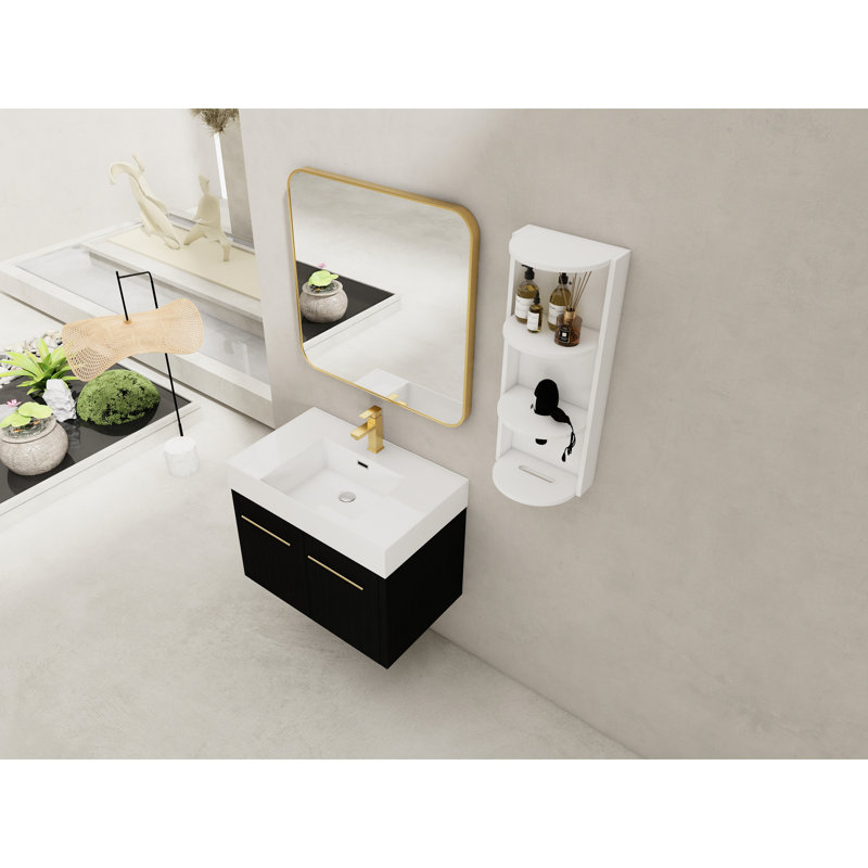 Combinaison de salle de bain avec meuble-lavabo de 30 po, lavabo en résine à bords épais, trois rangements, finition en châtaignier noir facile à nettoyer, lavabo à rebord, support de rangement séparé, réservoir d'eau