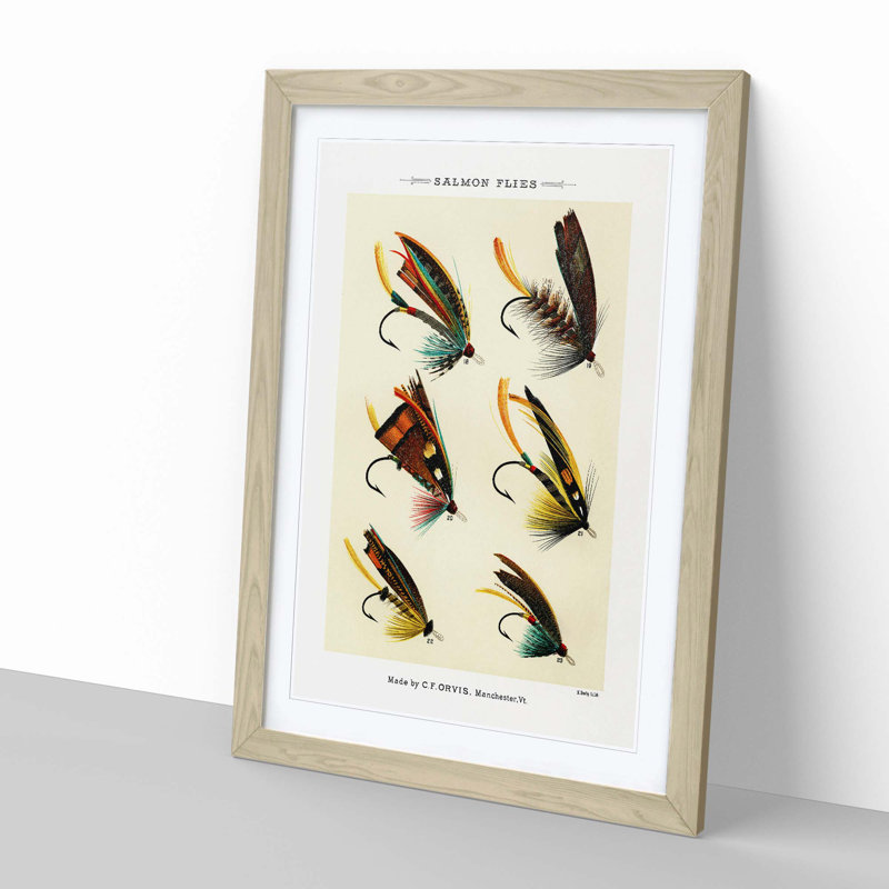 Salmon Fishing Flies Version 2 by Mary Orvis Marbury - Picture Frame Painting Print, Oak, 50cm H x 35cm W x 2cm D
