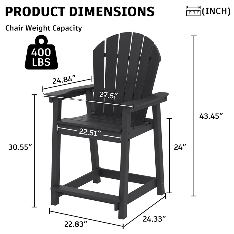 Outdoor Tall Adirondack Chairs, Black
