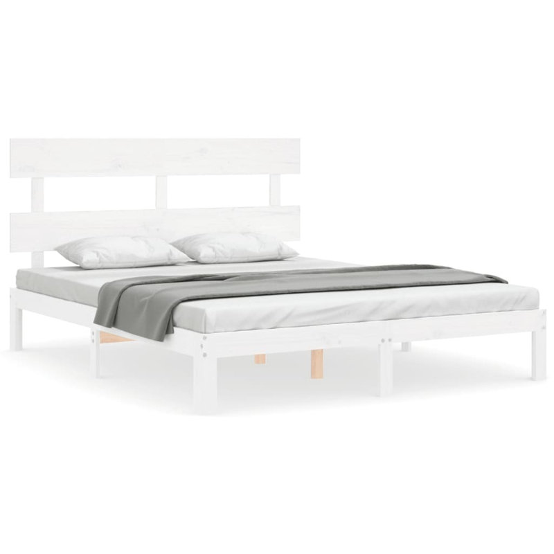 Bed Frame with Headboard, European Kingsize (160 x 200 cm), White